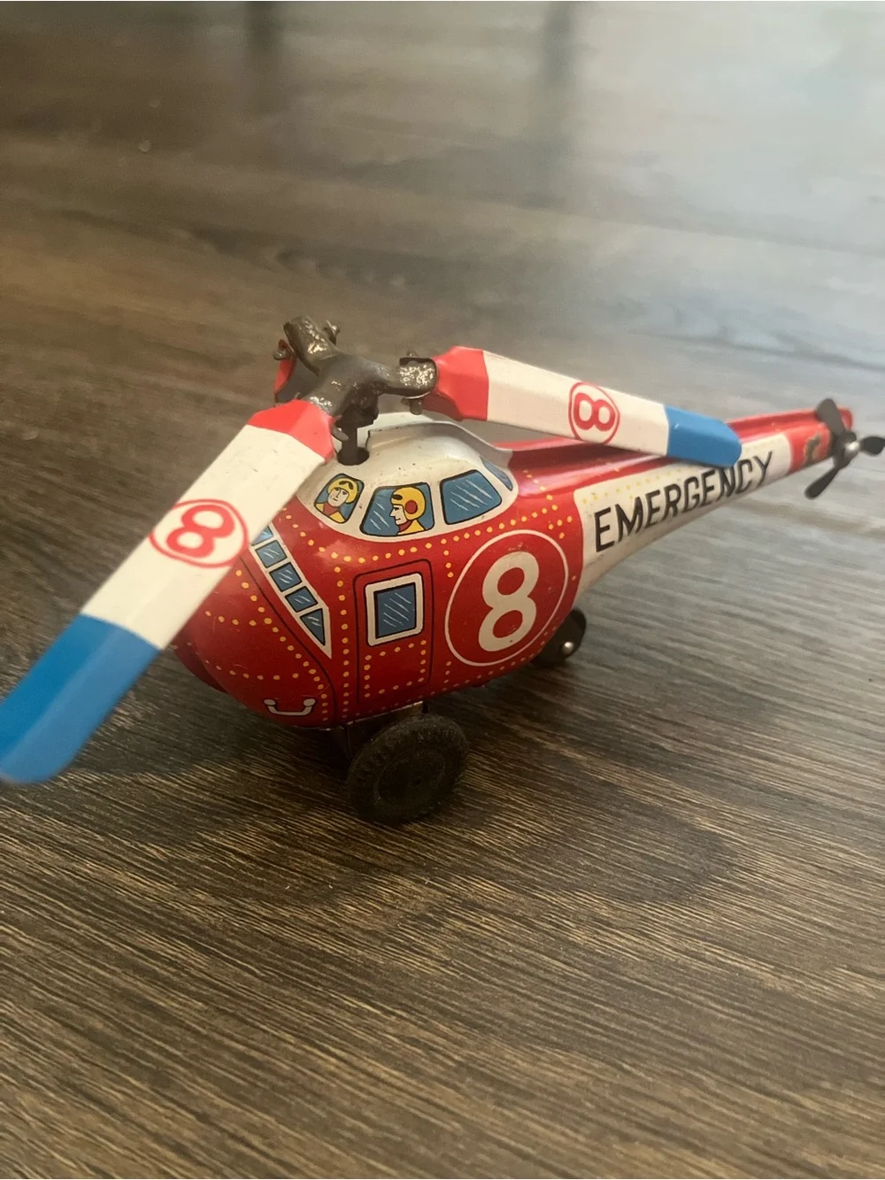 Vintage Tin Made In Japan 8 Emergency Helicopter Friction Toy Works
